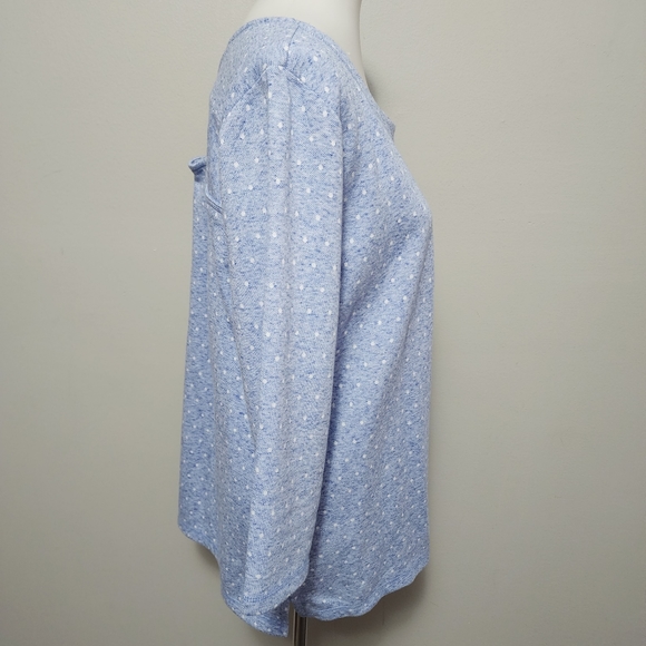 T by Talbots Chambray Polka Dot Twisted Cutout Back Terry Sweatshirt Size Large - Picture 2 of 6